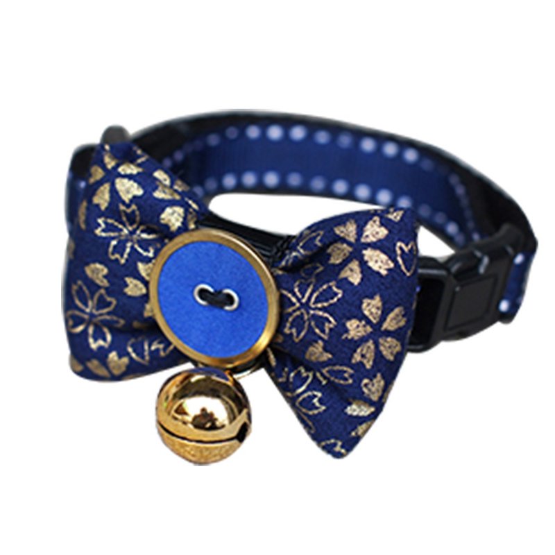 Pet dog collar Blue Yao Shan cherry bow tie S ~ L - ปลอกคอ - ผ้าฝ้าย/ผ้าลินิน 