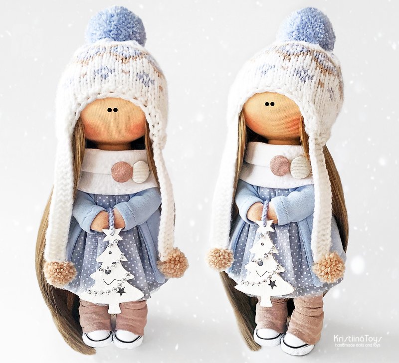 Handmade Christmas doll 28 cm. Textile winter doll. Rag doll - Stuffed Dolls & Figurines - Wool Blue