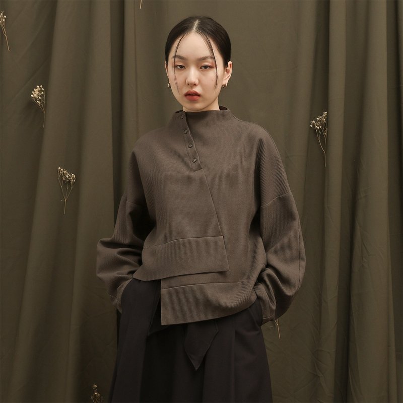 【經典原創】Jiaozhi_交織褶片上衣_CLT513_碳灰 - 女上衣/長袖上衣 - 聚酯纖維 灰色
