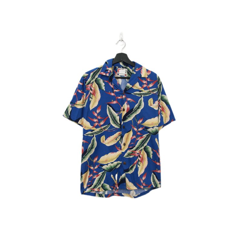 Back to Green-短袖花襯衫 鮮豔光澤 枝葉 ss-53//vintage shirt - 男襯衫/休閒襯衫 - 棉．麻 