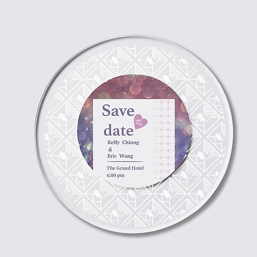 PRINT+SHAPE 壓克力 LED 婚禮邀請卡 圓形紫白Save the date 含紙信封 結婚