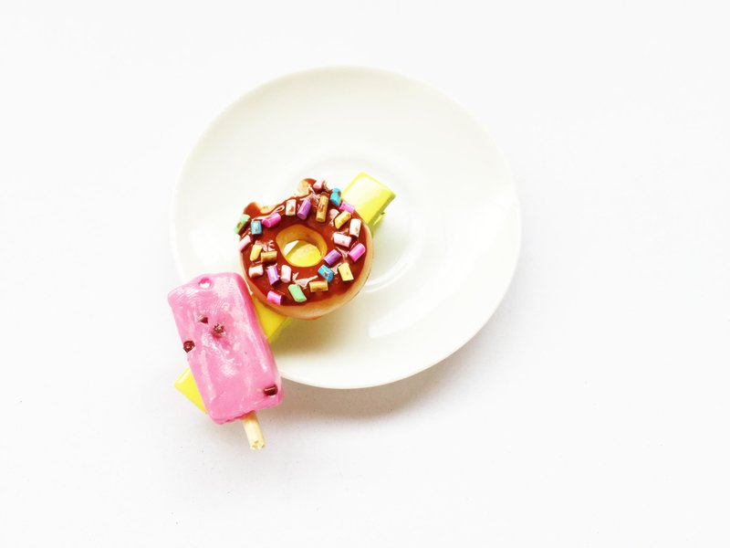 Clay Hair Accessories Yellow - Donut hair clip + ice cream yellow
