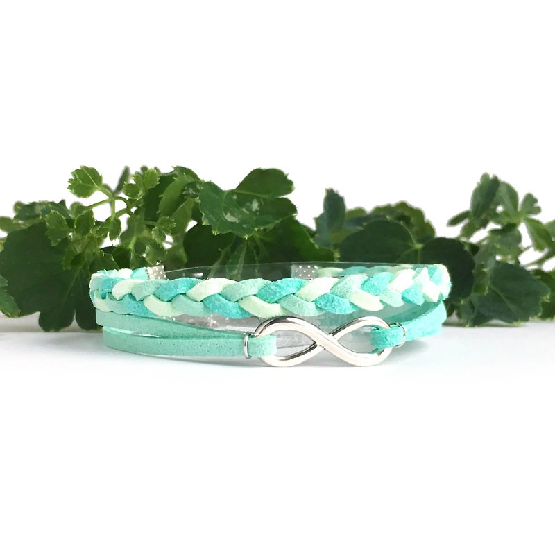 Handmade Double Braided Infinity Bracelets–colorful marshmallow - สร้อยข้อมือ - วัสดุอื่นๆ สีเขียว