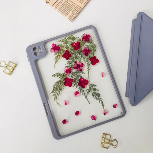 FeimeiPresents 紅花綠枝手作押花iPad殼 iPad Air 11寸13寸 iPad Pro11寸13寸