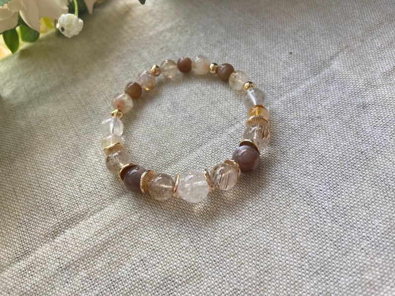 白阿塞/黑金超七/骨幹水晶/奶蓋黃水晶 - 手鍊/手環 - 水晶 咖啡色