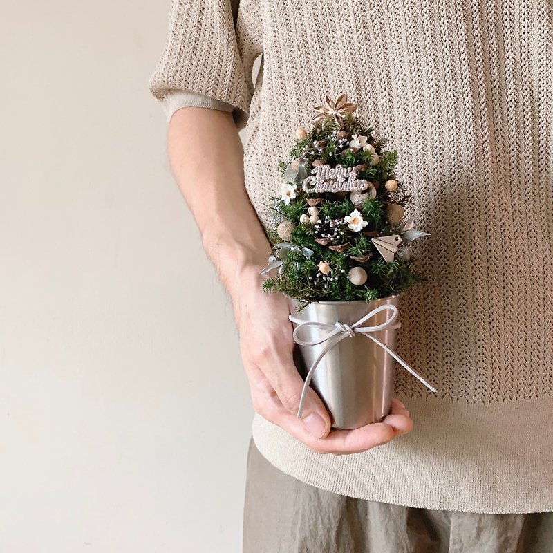 銀色の松ぼっくりのクリスマスツリー - ドライフラワー・ブーケ - 寄せ植え・花 シルバー