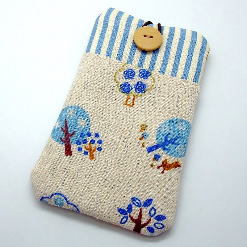 棉．麻 手機殼/手機套 藍色 - 客製化電話包 手機袋 手機保護布套例如 iPhone  小樹苗 (P-22)