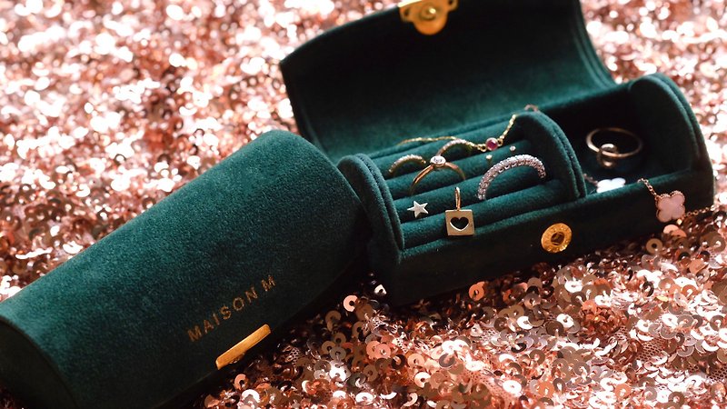 MAISON M 法式絲絨珠寶盒 - 收納箱/收納用品 - 人造皮革 綠色