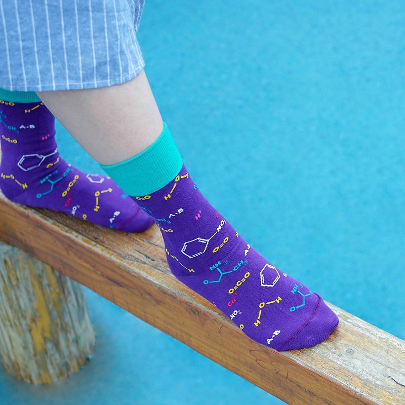 棉．麻 襪子 紫色 - 【女友禮物/免運】化學公式4分之3女短襪│質感禮盒包裝