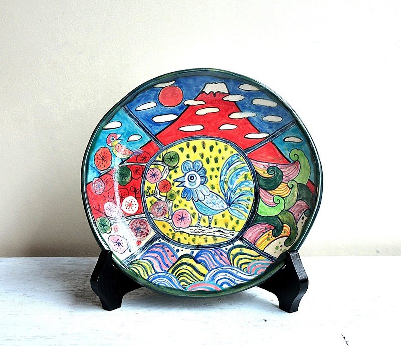 Colored plate to celebrate the year of the rooster - Pottery & Ceramics - Pottery Multicolor