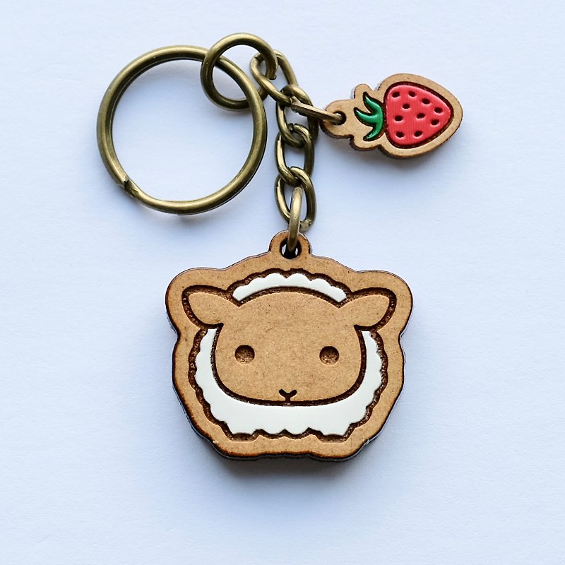 Painted Wooden key ring - Sheep - Keychains - Wood White