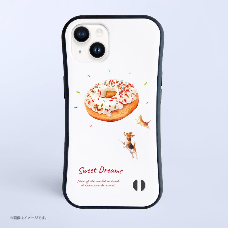 SWEET DREAMS — Dog & Cat with Donuts /耐衝撃グリップiPhoneケース - 手機殼/手機套 - 塑膠 白色