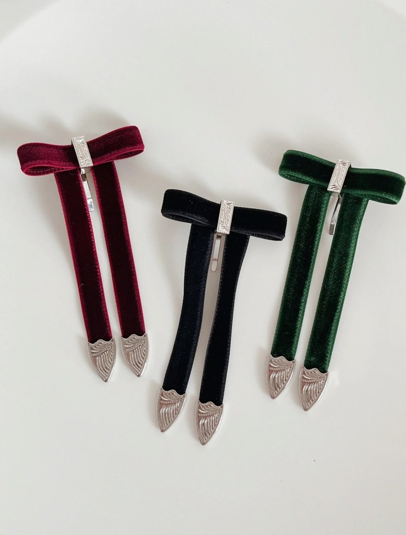 Velvet Ribbon Hair Cuff Hair Accessory Hair Cuff Ribbon Velvet Hair Clip - เครื่องประดับผม - โลหะ สีดำ