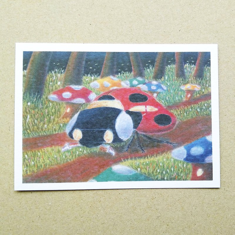大瓢蟲和蘑菇小小村 / 單張插畫明信片 / B7尺寸 - 卡片/明信片 - 紙 多色