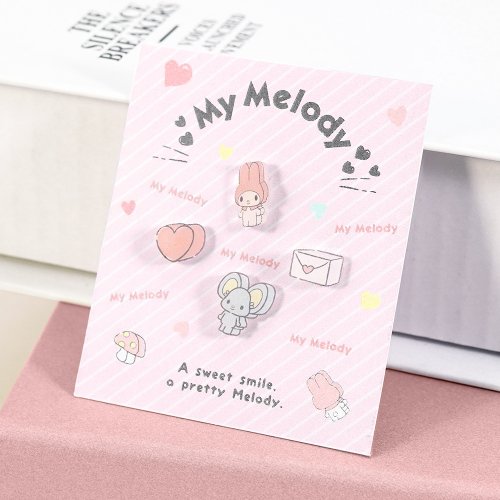 STORY故事銀飾 My melody系列-美樂蒂造型耳環組-積木款