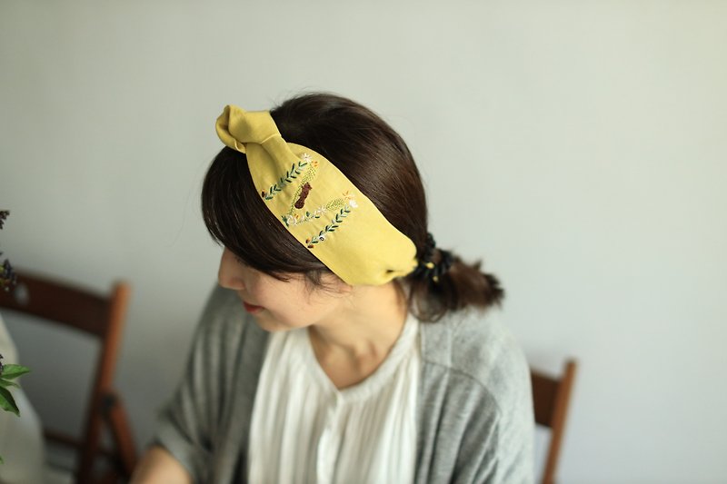 Cotton & Hemp Headbands Yellow - Mountain Forest Embroidery Hairband Yellow