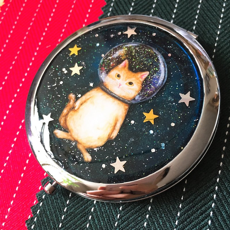 Glass ball cat space cat universe cat round mirror - Makeup Brushes - Other Materials 