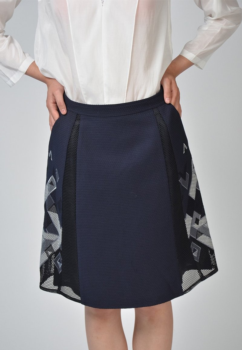 Knee-length skirt with geometric embroidery - Skirts - Other Materials 