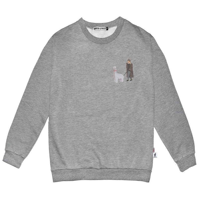 British Fashion Brand -Baker Street- Little Stamp: Walking the Alpaca Sweatshirt - Unisex Hoodies & T-Shirts - Cotton & Hemp Gray