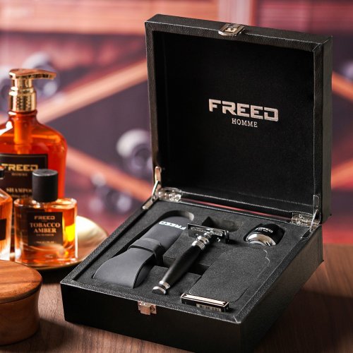 FREED 【FREED】尊爵四件組雙刃安全刮鬍刀禮盒-極致黑 現貨 客製化刻字