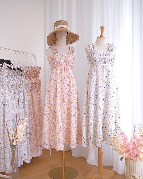 KEERATIKA Pink floral summer dress White floral maxi sundress Lolita vintage dress