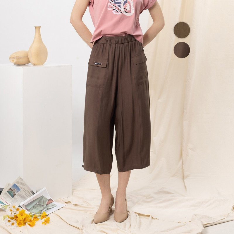 【MEDUSA】工裝大口袋休閒抽繩寬褲 - 2色(M-XL) | 女休閒褲 - 女長褲 - 其他人造纖維 咖啡色