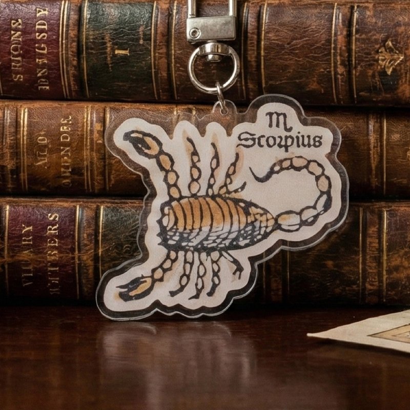【天蠍座】手稿裡的星座- 壓克力吊飾 中世紀天文 復古 交換禮物 - 鎖匙扣/鎖匙包 - 塑膠 卡其色