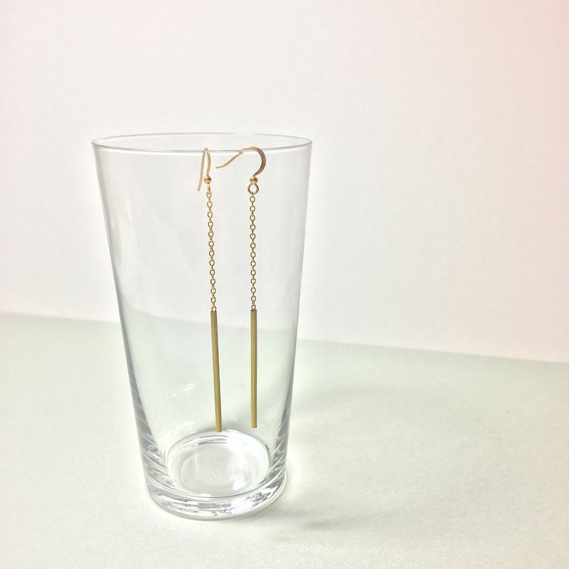 Neat straight lines brass dangle earrings - Earrings & Clip-ons - Other Metals Gold