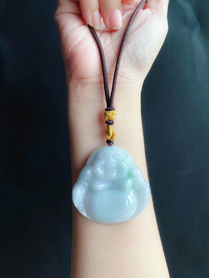 Rare big Maitreya Buddha natural Burmese jade jade Buddha Maitreya Buddha necklace gift for elders - Necklaces - Jade Green