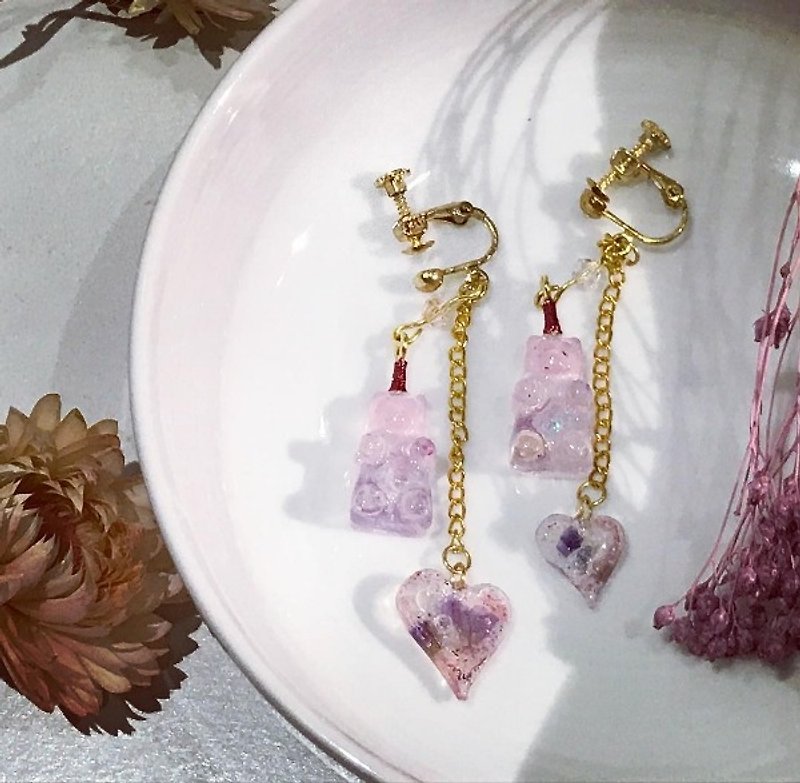 Love Teddy Earrings [Barbie Pink Powder] - Earrings & Clip-ons - Other Materials Pink