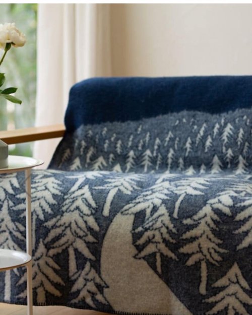 小大人設計選物 瑞典 Klippan 純羊毛被毯 (森林小屋/藍)