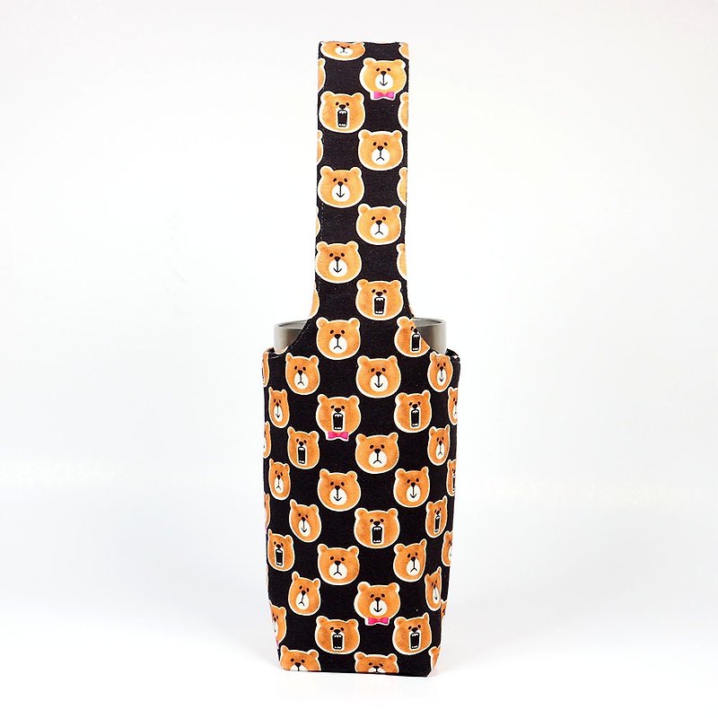 Cotton & Hemp Beverage Holders & Bags Black - Ice Master Cup Wrist Bag Water Bottle Bag-Bear Emoji (Black)