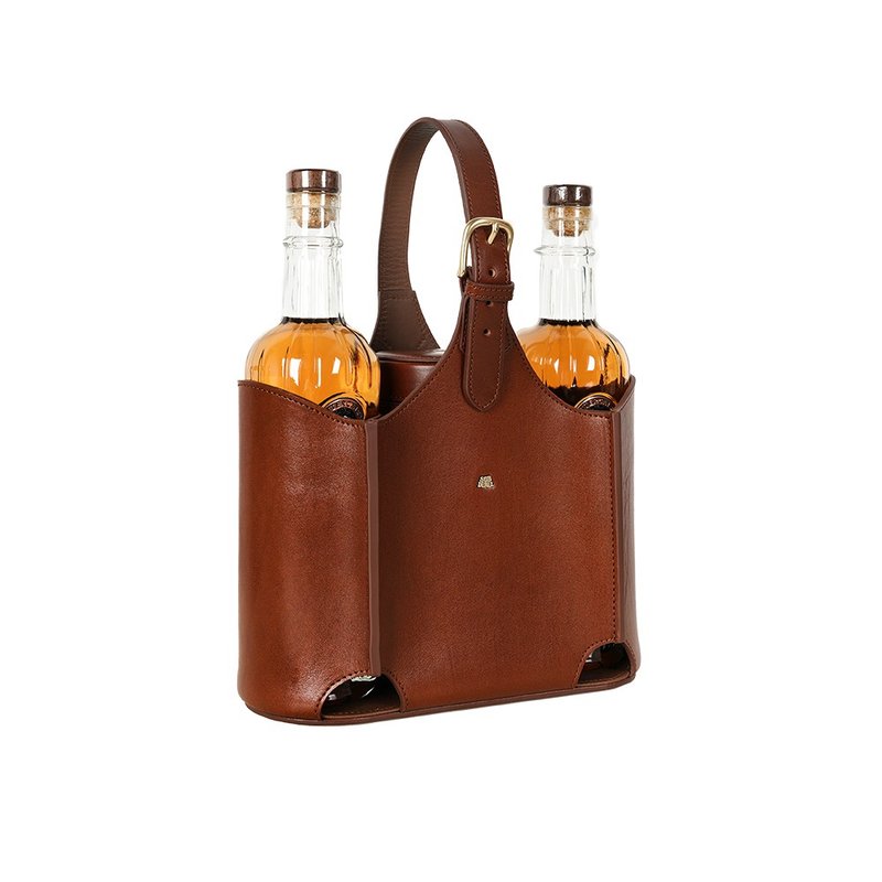 【SOBDEALL】Two bottles and two glasses of whiskey leather bag - Other - Genuine Leather Brown