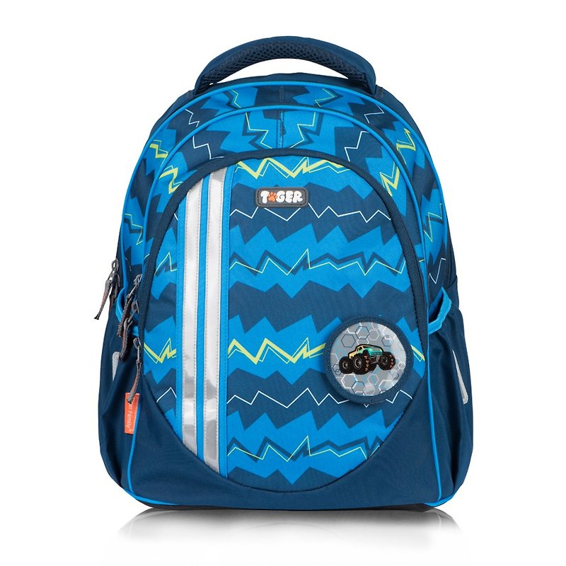 TigerFamily小精靈超輕量護脊書包+文具袋-藍色條紋 - 背囊/背包 - 防水材質 藍色