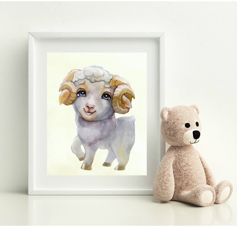 Kids ram Baby ram 動物掛畫 Farm animal print Wall art printable Sheep Poster