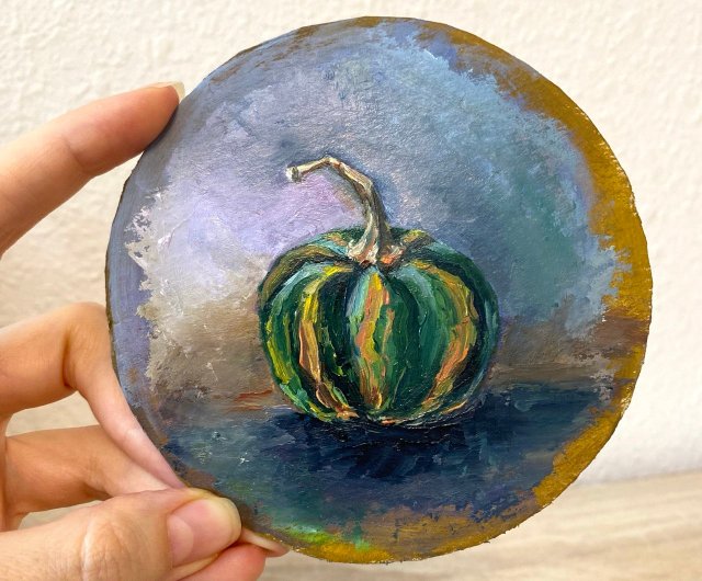 カボチャの絵 小さな油絵 野菜の絵 静物画 オリジナルアート