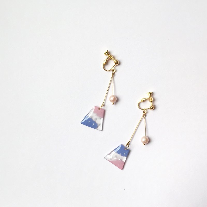 塑膠 耳環/耳夾 - 富士山雪糕夾式/針式耳環