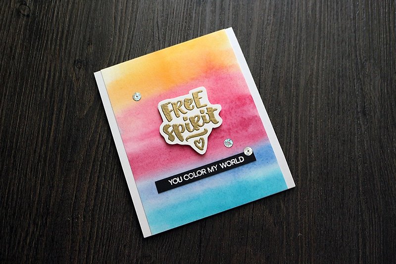 Apu手工卡 手绘水彩层渐彩虹万能卡 问候卡 自由色彩