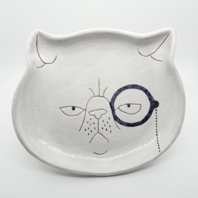 [Attitude so what] cat duke shallow dish - จานเล็ก - ดินเผา ขาว