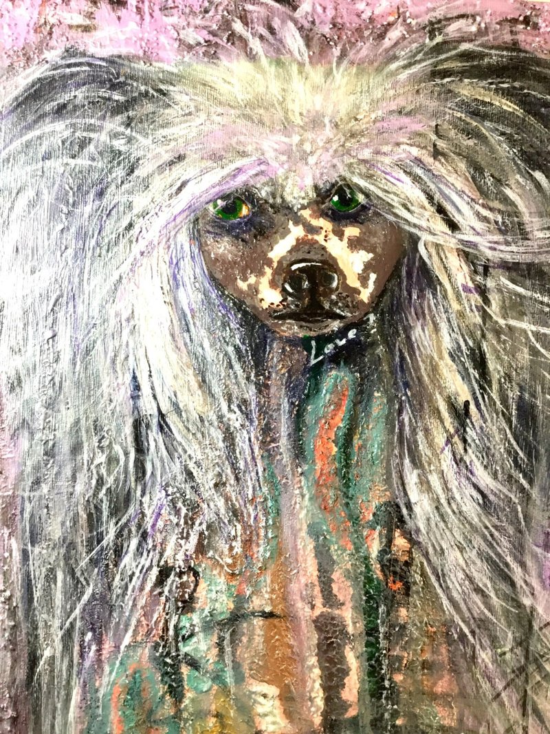Chinese crested dog original mix media painting - 壁貼/牆壁裝飾 - 其他材質 多色