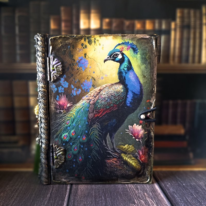 Book-Box Peacock,Card box,Keepsake box,Box for money,Banknote case,Jewelry box - 居家收納/收納盒/儲物盒 - 木頭 藍色