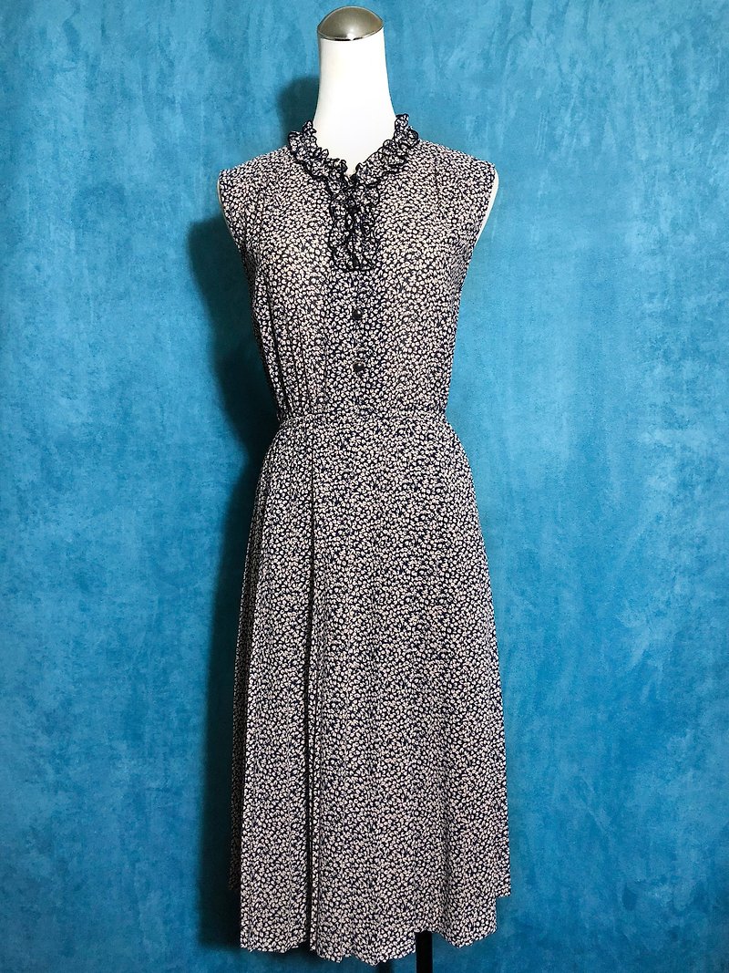 Pingpong vintage [Vintage dress / flounced chiffon sleeveless vintage dress] bring back VINTAGE abroad - ชุดเดรส - เส้นใยสังเคราะห์ หลากหลายสี