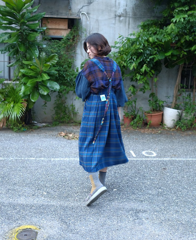 Halter skirt / Dorothy plaid - One Piece Dresses - Other Materials Blue