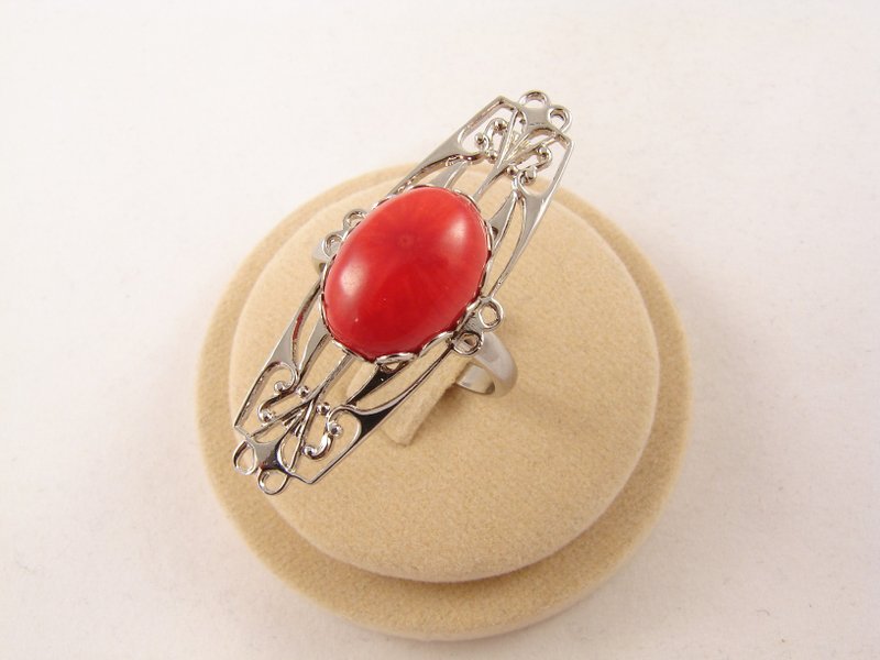 Red Coral Adjustable Ring Silver Filigree Statement Boho Free Size Jewelry Ring - General Rings - Other Materials Red