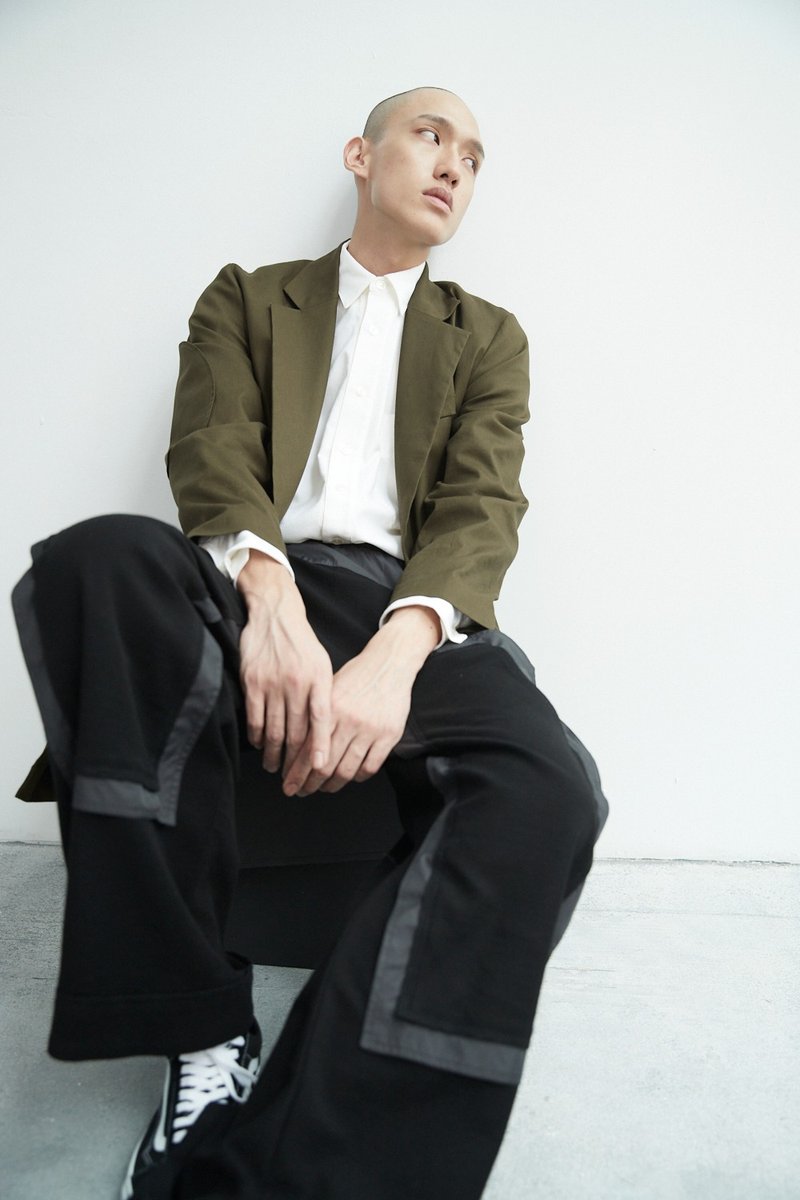 Suit with Paneled Double-Breasted Design - Men's Blazers - Cotton & Hemp Green