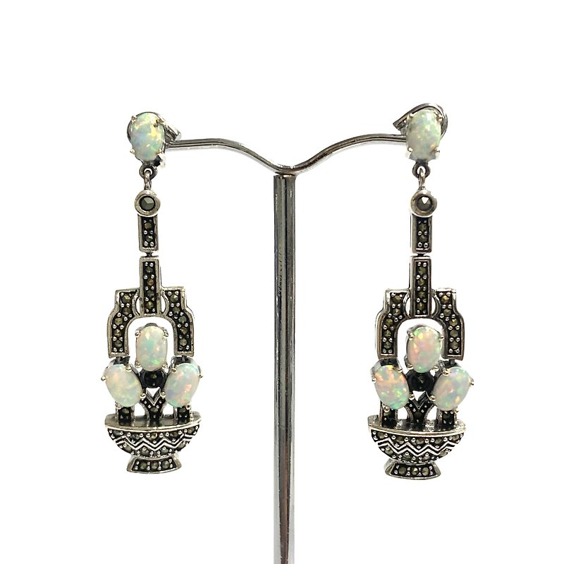 Art Deco Style Gilson Opal Pot Set Pendant and Earrings 925 Sterling Silver
