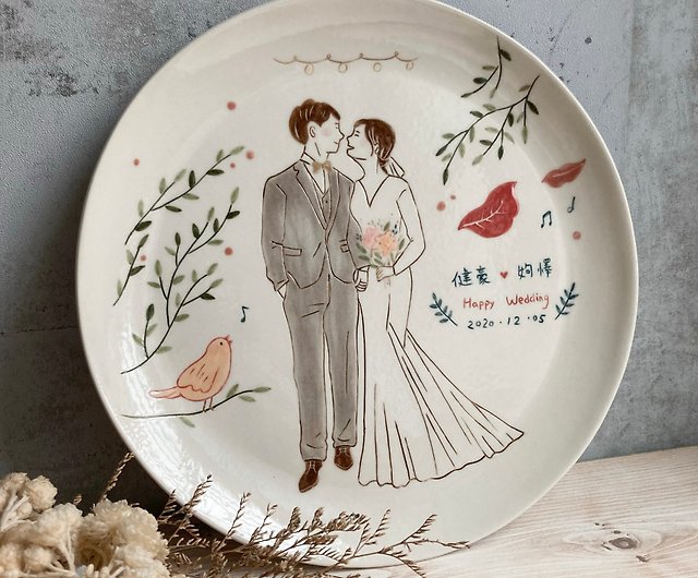 似顔絵イラスト カスタムプレート 結婚祝い カップル 結婚祝い ショップ 071illustration 皿 プレート Pinkoi