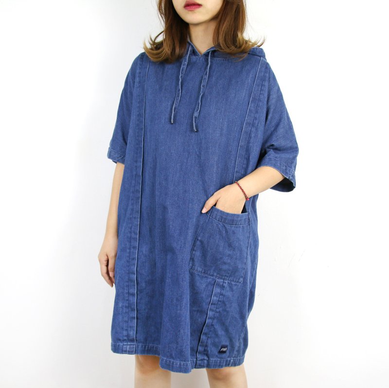 Back to Green-丹寧連身 Agnès b連帽丹寧 /vintage dress - 洋裝/連身裙 - 棉．麻 