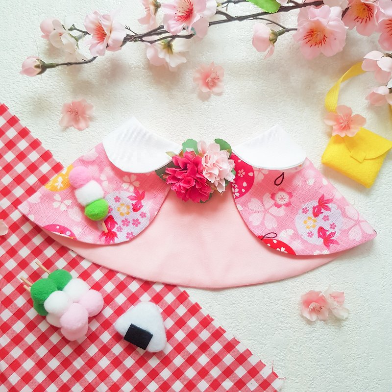 Limited* cherry blossom picnic pet shawl / pet bib pocket - ชุดสัตว์เลี้ยง - ผ้าฝ้าย/ผ้าลินิน สึชมพู
