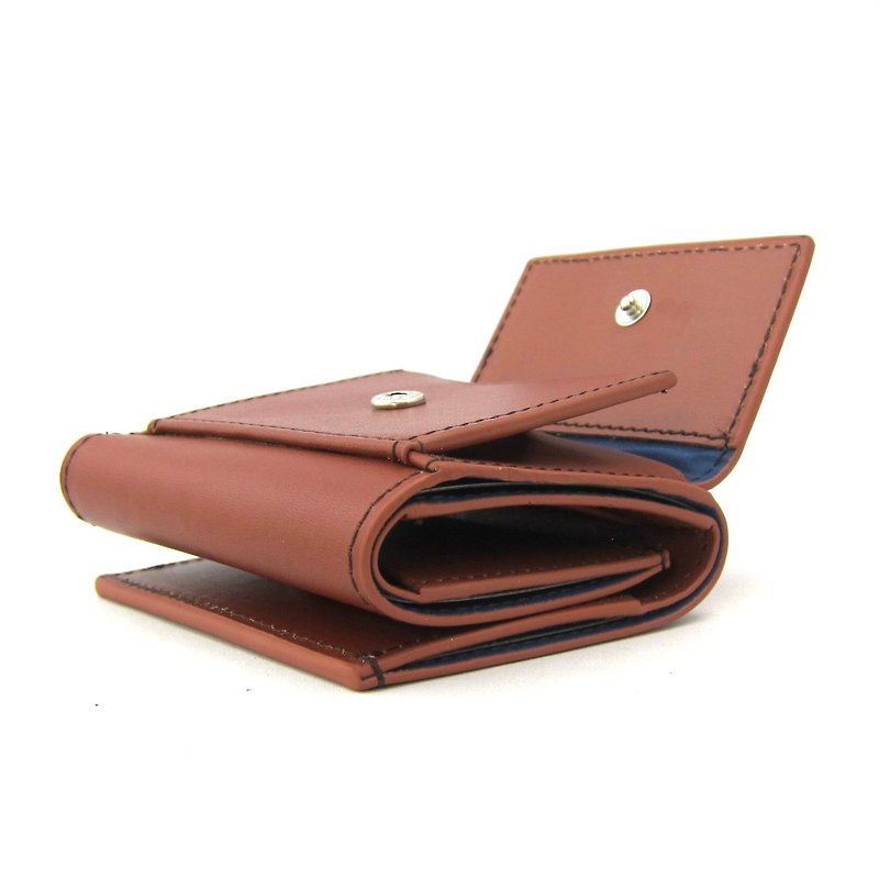 Mini wallet, compact wallet, trifold wallet, coin case, simple genuine leather, Italian vachetta leather, vegetable tanned leather - กระเป๋าสตางค์ - หนังแท้ สีนำ้ตาล
